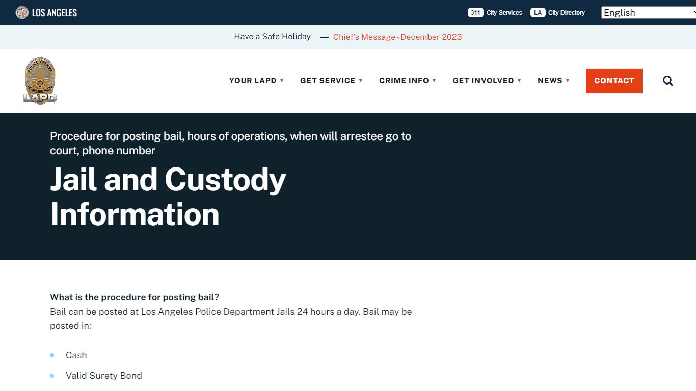 Jail and Custody Information - LAPD Online